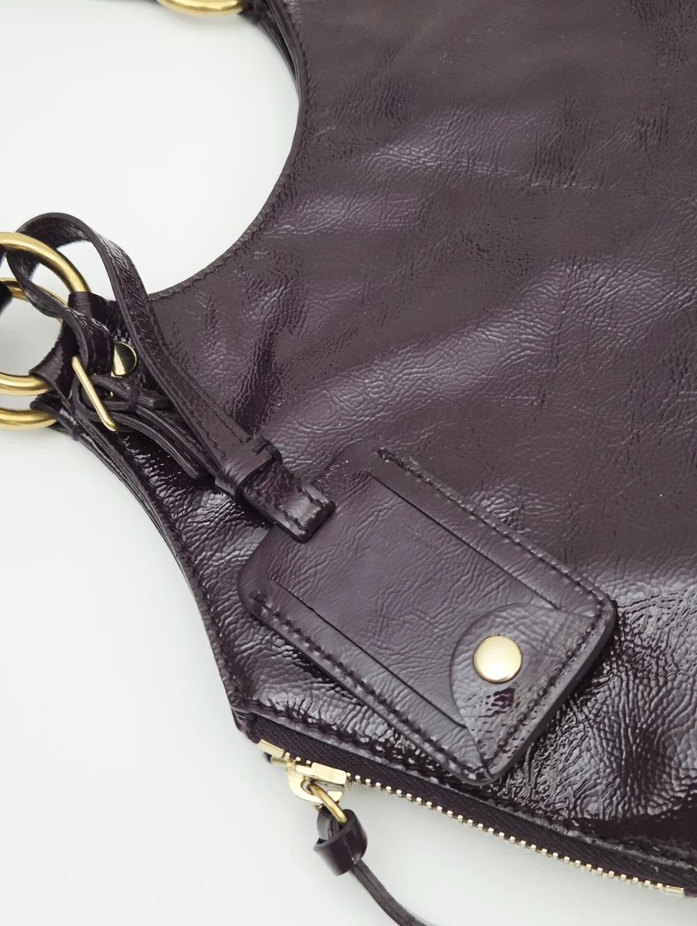 YSL YVES SAINT LAURENT SAC METROPOLIS / TRIBUTE BAG AUBERGINE EGGPLANT PATENT - Picture 4 of 10